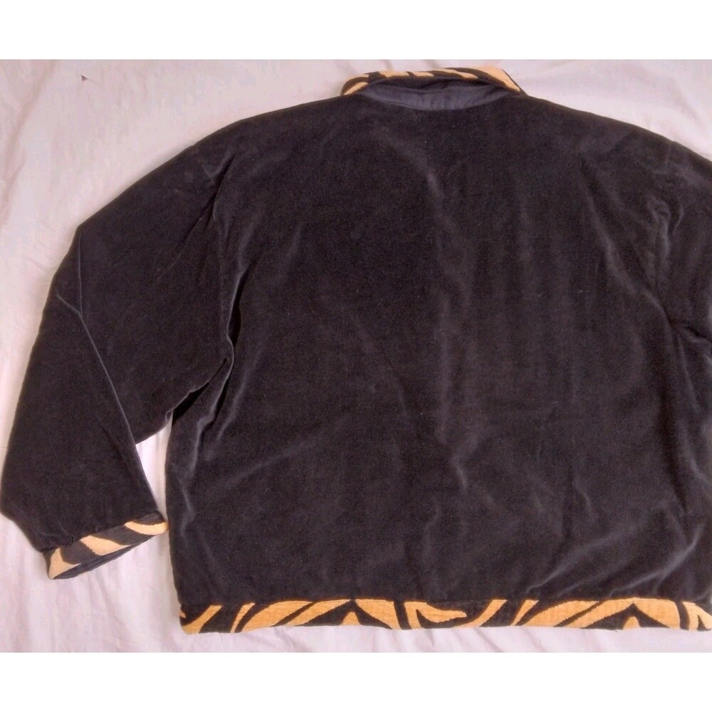 New Direction Blazer Jacket Black Velour Tiger Print 90s Mob Wife Womens Size XL - Picture 9 of 9